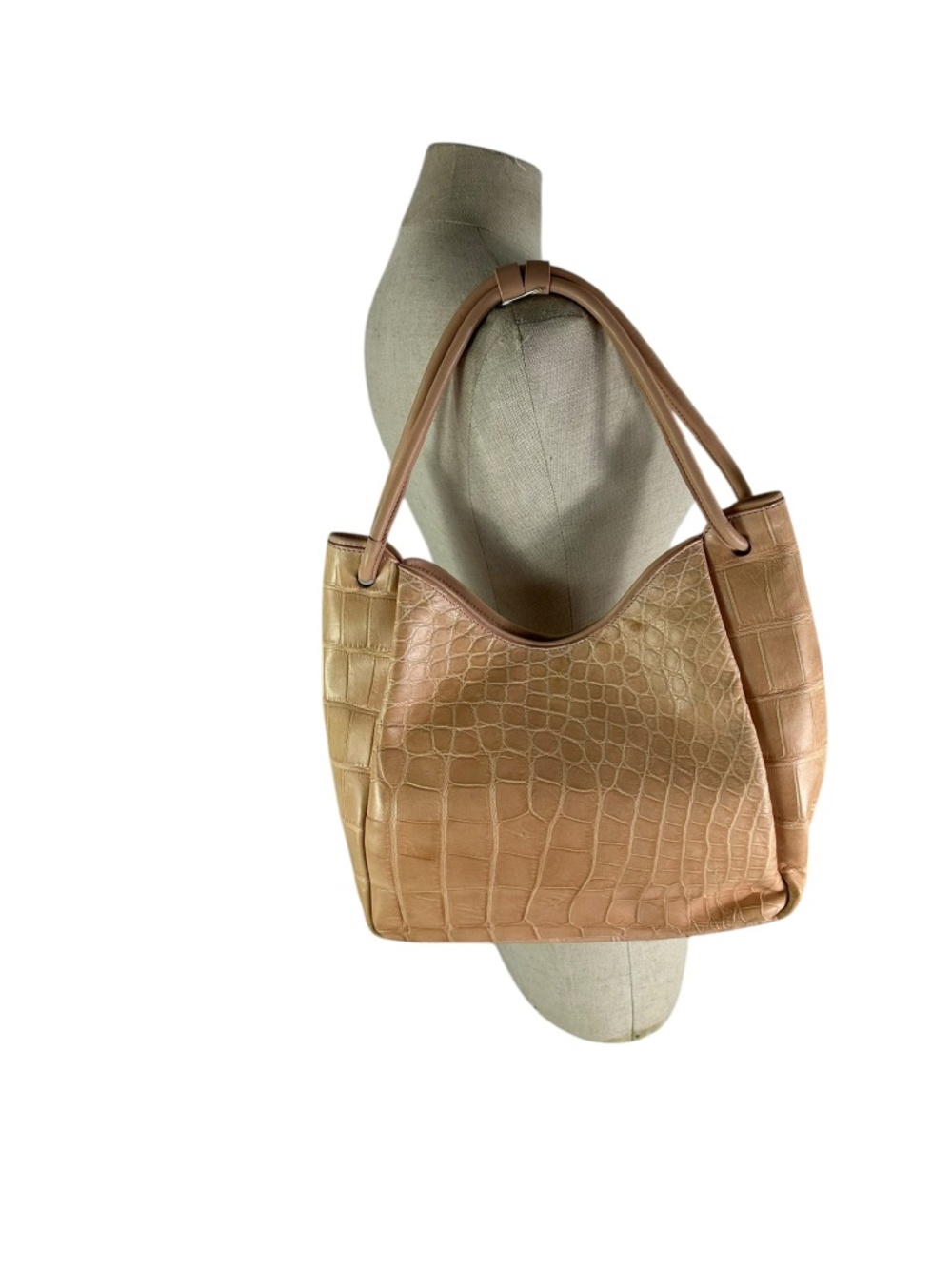 Vintage MAURO GOVERNA Powder Beige Leather Shoulder Bag Croc Pattern
